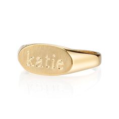 SARAH CHLOE LANA TEXT SIGNET RING Chloe Jewelry, Mommy Jewelry, Monogram Ring, Gold Signet Ring, Initial Jewelry, Personalized Rings, Engraved Jewelry, Pinky Ring, Ring Collections