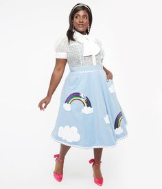 Unique Vintage Plus Size 1950s Light Blue & Rainbow Sequin Soda Shop Swing Skirt Rainbow Clothing, Shop Skirt, Soda Shop, Light Blue Fabric, Vintage Plus Size, Rainbow Outfit, Vintage Rainbow, Blue Rainbow, Sims 4 Clothing