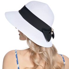 PRICES MAY VARY. 【GREAT FIT】Sun hat fits most women. Head circumference 21.5"-23.6", height: 4", brim width: 4". You can adjust the size of the hat for a customized fit through the rope inside the sweatband. Summer hat is also a wonderful gift for your sister, mother or girlfriend. 【ELEGANT & BEAUTIFUL】Straw hats for women are made of high quality natural paper straw woven, lightweight and durable. Sun beach hats with stylish bowknot behind and classy hat band will go well with any outfit like m Packable Bucket Hat With Short Brim For Vacation, Packable Summer Hat For Sunbathing, Summer Packable Hats For Sunbathing, Packable Short Brim Bucket Hat For Vacation, Packable Hats For Spring, Packable Hats For Spring Sunbathing, Packable Hats For Sunbathing In Spring, Adjustable Packable Sun Hat For Sunbathing, Packable Bucket Sun Hat For Sunbathing