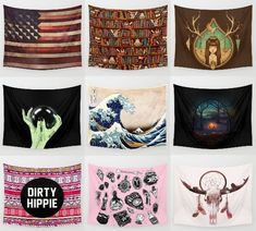 six different types of wall hangings with the words dirty hippie on them