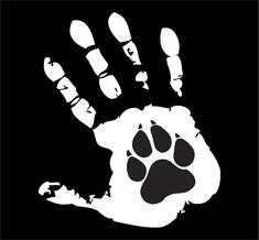 an animal's paw is shown in the shape of a hand print on a black background