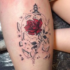 Beauty And The Beast Flower, Rose Tattoo Black, Beauty And The Beast Rose Tattoo, The Beast Tattoo, Beauty And Beast Rose, Belle Tattoo, Rose Tattoo Ideas