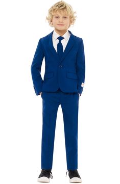 Boy's Opposuits Navy Royale Two-Piece Suit With Tie Suit Prom, Wedding Party Outfits, Slim Suit, Navy Blue Suit, Party Suits, Classic Suit, Cooler Look, Slim Fit Suit