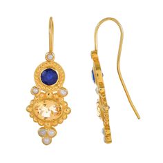 Citrine & Sapphire Vermeil 14K Gold Over Sterling Silver Earring 925 Silver = 5.10 gm. Citrine & Sapphire = 3.20 ct. Citrine is the birthstone for November and is a symbol of healthy mind and happiness. The beautiful earring measures to be 1.50 inches long including the wire and 0.60 inches wide at its maximum points. The earrings have been made by a team of highly trained and skilled artisans. What is Vermeil 14K Gold? It is a thick layer of 14K Gold plating on 925 Sterling Silver. If f Gold Oval Multi-stone Earrings, Oval Gold Multi-stone Earrings, Sterling Silver Multi-stone Yellow Gold Earrings, Yellow Gold Multi-stone Sterling Silver Earrings, Yellow Gold Sterling Silver Multi-stone Earrings, Gold Earrings With Gemstone Accents In Sterling Silver, Gold Multi-stone Earrings As Gift, Gold Multi-stone Earrings For Gift, Enamel Earrings