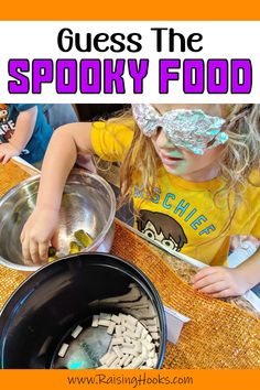 Spooky Food Guessing Game - Raising Hooks Halloween Food Games For Kids, Halloween Food Guessing Game, Halloween Gross Food Guessing Game, Halloween Guess Whats In The Box Game, Halloween Guessing Game With Food, Games With Food, Halloween Guessing Game, Fear Factor Games, Food Games For Kids