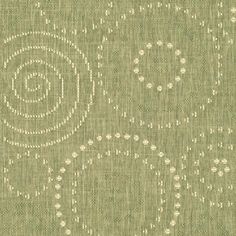 a green background with white circles and dots on the fabric, as well as an image of