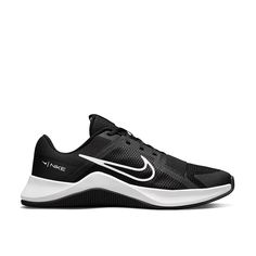 Nike-MC Trainer 2 Training Shoe - Men's The Nike MC Trainer 2 can help you shift from circuit training in the weight room to the field turf for quick-twitch conditioning, seamlessly. It’s a multipurpose power that combines versatility, stability and longevity, so that you can stay locked in on the physical task at hand. The flat base is wider around the heel to help stabilize your foot while you work with weights. Soft foam provides supportive cushioning and rises at the sides to help brace your Nike Functional Running Shoes For Sports Events, Black Sweat-resistant Running Shoes For Gym, Black Fade-resistant Walking Shoes For Training, Dynamic Black Fade-resistant Walking Shoes, Mens Training Shoes, Circuit Training, Trending Sneakers, Athletic Sneakers, Training Shoes