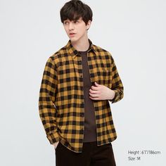 MEN FLANNEL CHECKED LONG-SLEEVE SHIRT (ONLINE EXCLUSIVE) | UNIQLO US Men Pose, Mens Plaid Flannel, Male Clothing, Uniqlo Men, Mens Flannel, Long Sleeve Plaid Shirt, Color Charts, Men's Shirts, Plaid Flannel