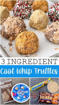 three different types of cookies with text overlay that reads 3 ingredient cool whip truffles