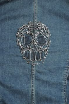 Safety pin jacket Safety Pin Clothes Punk, Designs With Safety Pins, Safety Pin Jacket Punk, Hoodie With Safety Pins, Jacket With Safety Pins, Clothes With Safety Pins, Punk Safety Pins Fashion, Safety Pin Design Ideas, Safety Pin Clothing