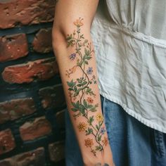 Innovative Wildflower Tattoo Files Ink Tattoo Design, Red Tattoo Ideas, Red Ink Tattoo, Tattoos To Cover Scars, Feminine Tattoo Sleeves, Red Tattoo, Wildflower Tattoo, Floral Tattoo Sleeve, Red Ink Tattoos