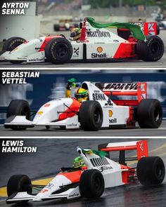 three different race cars with the names on them