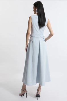 Compact Stretch Tab Waist Detail Full Skirt Midi Dress Petite Wedding Guest Dresses, Plus Size Formal, Tall Dresses, Outfits Petite, Full Skirt Dress, Skirt Midi, Plus Size Wedding, Vacation Dresses, Karen Millen