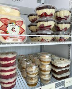 there are many desserts in the refrigerator