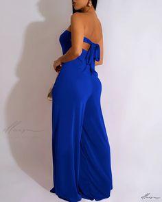 Elluis - Elegant Wide Leg Jumpsuit with Cutout Bandeau Design Blue Strapless Jumpsuit For Party, Strapless Blue Jumpsuit For Party, Bandeau Strapless Jumpsuit For Party, Multi Dress, Backless Top, Strapless Jumpsuit, Custom Size Dresses, Red Jumpsuit, Wide Leg Jumpsuit