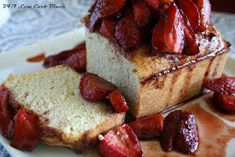 two slices of french toast with strawberries on top