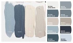 shades of blue, grey and white are featured in this color palette