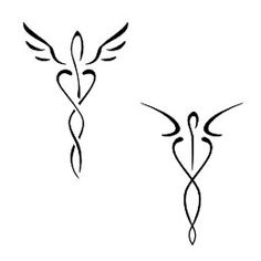 three different types of tattoos on a white background, one with an angel and the other with