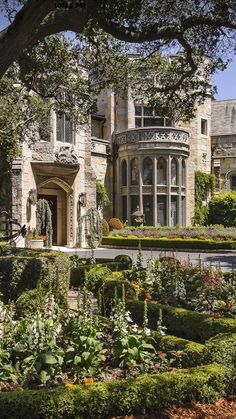 a large house with lots of plants in the front yard