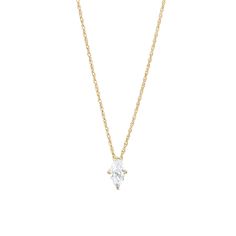 Perfect your everyday look with the regal sparkle of this marquise-cut diamond solitaire pendant in 14K gold. Fashioned in 14K gold The 1/2 ct. marquise-cut diamond solitaire sparkles in a classic four-prong setting. This pendant suspends along an 18.0-inch rope chain that secures with a spring-ring clasp. Marquise Diamond Necklace For Anniversary, Marquise Diamond Necklace Fine Jewelry, Marquise Brilliant Cut Diamond Necklace, Fine Jewelry Marquise Diamond Necklace, Timeless Marquise Diamond Necklace For Wedding, Luxury Marquise Necklace With Single Diamond, Luxury Single Diamond Marquise Necklaces, Luxury Marquise Single Diamond Necklace, Elegant Diamond Solitaire Necklace With Marquise Cut