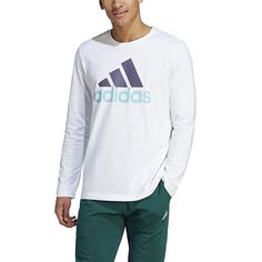 You'll love throwing on this adidas men's long-sleeve t-shirt for all your workout and off-duty style needs. Crafted from 100% cotton for a regular-fit, this crew-neck tee features a large brand logo graphic on the front. Team it with workout shorts or jogger pants. Closure Type: Pullover HeadFit: Regular FitNeckline: Crew NeckSleeve Length: Long SleeveFiber Content: 100% CottonFabric Description: JerseyCare: Machine Wash, Tumble DryCountry of Origin: Imported Long Sleeve Cotton Workout T-shirt, White Adidas Workout T-shirt, White Long Sleeve Sportswear T-shirt, White Adidas Logo T-shirt For Workout, Adidas Logo White T-shirt For Workout, Long Sleeve Cotton Sportswear T-shirt, Cotton Long Sleeve Gym T-shirt, Long Sleeve Cotton T-shirt For Gym, White Adidas Logo Crew Neck Activewear