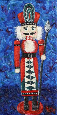 a painting of a nutcracker on a blue background