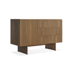 the sideboard is made from wood and has three drawers, one with two doors