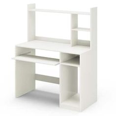 a white computer desk with shelves on each side