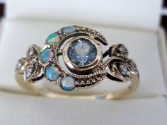 Yellow Gold Opal Ring, Gold Opal Ring, Opal Diamond Ring, Vintage Inspired Rings, Opal Ring Gold, Moon Ring, Custom Ring, Opal Ring, Natural Aquamarine