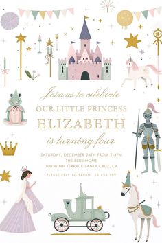 Fairytale Princess and Knight Birthday Party Invitations Princess And Knight Birthday Party, Knight Birthday Party Invitations, Princess And Knight, 3rd Birthday Party For Girls, Knight Birthday, Knight Birthday Party, Kids Party Inspiration