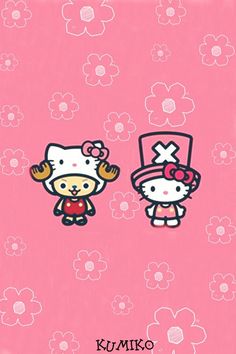 two hello kitty wallpapers on a pink background