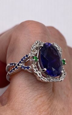 Unusual deep toned Iolite sterling filigree setting handmade set with white sapphire, chrome diopside and tanzanite.  size 7.25 Can be resized, our jeweler charges a $20 fee.  All rings are shipped in a nice gift box.   Check out our over a THOUSAND great reviews Engraving is $4 per letter and is not always perfect depending on the piece. It can take a few days if the jeweler is busy. This is payable to Paypal Judithsltd@gmail.com Formal Tanzanite Multi-stone Gemstones, Elegant Purple Multi-stone Sapphire Ring, Purple Multi-stone Sapphire Ring, Formal Tanzanite Sapphire Ring With Multi-stone, Green Tanzanite Multi-stone Jewelry, Formal Purple Sapphire Jewelry, Silver Sapphire Multi-stone Gemstones, Tanzanite Gemstones With Gemstone Accents For Anniversary, Silver Oval Tanzanite Gemstones