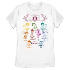 Join the Madrigal family for some magical and musical fun in the mountains of Colombia in Disney's new hit film Encanto! This officially licensed Women's Madrigal Family Tree Tee features a colorful rainbow graphic of the Madrigal family members and their relationship to each other. Grab this new tee today and show your love for your new favorite Disney movie! Encanto Madrigal Family, Doodle Family, Family Tree Graphic, Madrigal Family, Disney Encanto, Rainbow Graphic, Tree Woman, Tee Tree, Graphic Tees Women