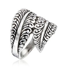 Ross-Simons - Sterling Silver Bali-Style Leaf Bypass Ring Size 6. Decorate your digits with some floral flair. Bali-style leaves wrap the finger in an intricate swirling pattern of oxidized sterling silver. 3/4" wide. Bali-style leaf bypass ring. Bali Style, Bali Fashion, Bypass Ring, Oxidized Sterling Silver, Ring Size 7, Bali, Ring Size, Size 7, Size 6