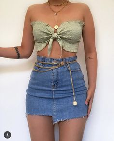 Denim Skirt Outfits, Moda Chic, Cooler Look, Girly Outfits, Looks Vintage, Cute Casual Outfits, Daily Outfits