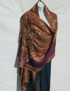 Unique One-Of-A-Kind Viscose Shawl/Wrap Handloomed/Handcrafted by Kashmiri Artisans Tribal Jamawar Patterns in the Shawl Design,  Handmade in Kashmir Tassels at Both Ends Tribal Design and Pattern !!!…Ideal Unique Handcrafted gift for you, family, your friends and co-workers…!!! Hand loomed in Tibet, Nepal or India each piece is handcrafted by a tribal family pattern.  _________________________________________________________ Viscose Viscose has a good reputation for being sustainable and enviro Bohemian Handloom Pashmina Shawl In Traditional Drape, Festive Jamawar Pashmina Shawl With Paisley Print, Bohemian One-size Pashmina Shawl, Semi-stitched Bohemian Jamawar Pashmina Shawl, Shawl Design, Bohemian Semi-stitched Silk Shawl, Organic Wood, Co Workers, Shawl Wrap