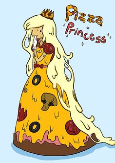 a drawing of a princess in a yellow dress with donuts on her feet and the words pizza princess written above it