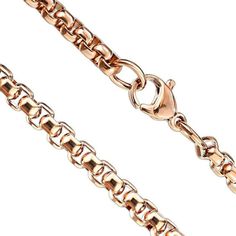 The round box or rolo chain is a classic design that looks great with a pendant or just worn on its own. This women's or men's 3.4mm wide round box chain necklace is made of solid hypoallergenic surgical stainless steel. The rolo chain necklace has a high polish rose gold color PVD finish with an easy-to-use lobster claw clasp. This round box chain is currently available in a 20-inch length. SKU: FFJ-SSC-554 Box Chain Necklace, Round Box, Rolo Chain, Rose Gold Color, Fashion Jewelry Necklaces, Stainless Steel Jewelry, Box Chain, Lobster Claw, Fashion Watches