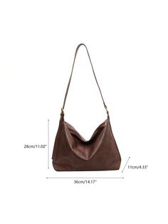 Style:Casual \nStyle:Vintage \nColor:Coffee Brown \nDetails:Spiked \nBag Size:Large \nType:Hobo Bag \nStrap Type:Adjustable \nPattern Type:Plain \nClosure Type:Zipper \nCoating:100% Polyurethane \nComposition:100% Polyurethane \nMaterial:PU Leather \n Simple Crossbody Bag, Crossbody Bag Women, Coffee Brown, Vintage Bags, Hobo Bag, Retro Inspired, Bags Women, Leather Women, Pu Leather