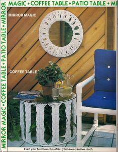 a magazine cover with a table and chair