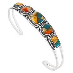 PRICES MAY VARY. 925 Sterling Silver (Solid) Colorful mix of genuine Turquoise and Spiny Oyster (with natural turquoise that has been treated & color-enhanced). Colors/shades/matrix will vary DRAMATICALLY. Satisfaction always guaranteed. 1/2" Wide (see ruler image). Fits most average wrist sizes 6.5" to 8" (adjustable cuff) Premium Quality | Imported Gemstone lady's bracelet for that super special occasion. Solid sterling silver and genuine gemstones. Quality craftsmanship.Soft & Flexible - Hand Affordable Turquoise Stretch Bangle Bracelet, Bracelet Rainbow, Colors Shades, Coral Bracelet, Turquoise Bracelet Cuff, Turquoise Cuff, Spiny Oyster, Bracelet Sterling Silver, Genuine Turquoise