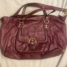 Burgundy- Purple Leather Coach Purse Includes Shoulder Straps Everyday Coach Burgundy Shoulder Bag, Coach Burgundy Shoulder Bag With Adjustable Strap, Purple Coach Purse, Coach Purple Shoulder Bag, Purple Coach, Coach Purple Bags For On-the-go, Leather Coach, Coach Purse, Purple Leather