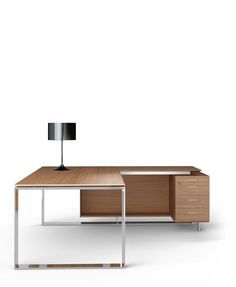 an office desk with two drawers and a file cabinet on one side, in front of a white background