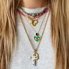 Gouden schakel ketting met een slot in de vorm van een hart Amsterdam Sign, Enamel Cross, Length Necklace, Green Necklace, Gold Enamel, Link Necklace, Gold Charm, Heart Of Gold, Vintage Look