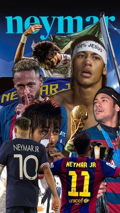 the cover of neymar magazine features photos of soccer players and their names on it