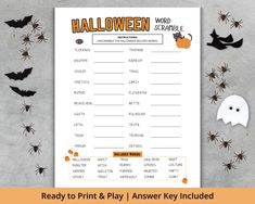 a printable halloween word scramble with bats and pumpkins