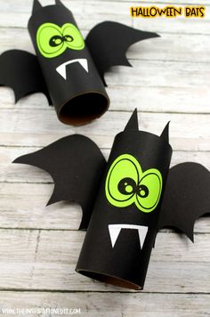 two halloween bats made out of toilet paper