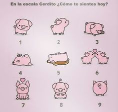 the instructions for how to draw piggy in spanish are shown on a pink background