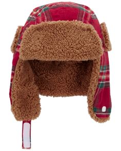 Crafted with a fuzzy sherpa lining, this plaid trapper hat is perfect for colder weather. Adjustable Cap With Plush Lining, Adjustable Cap With Faux Fur Lining, Adjustable Fleece-lined Hat With Ear Flaps, Winter Cap With Plush Lining, Adjustable Hats With Fleece Lining And Ear Flaps, Adjustable Faux Fur Lined Hat With Ear Flaps, Casual Adjustable Hats With Plush Lining, Casual Adjustable Hat With Plush Lining, Plush Lined Cap For Cold Weather