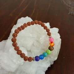 Natural Gemstone Multicolor Spiritual Bracelets For Puja, Spiritual Multicolor Bracelets For Puja, Spiritual Multicolor Bracelets, Meditation Bracelets With 8mm Beads, Spiritual Multicolor Beaded Bracelets, Spiritual Meditation Bracelets, 5 Mukhi Rudraksha, Yoga Chakra, Meditation Bracelet